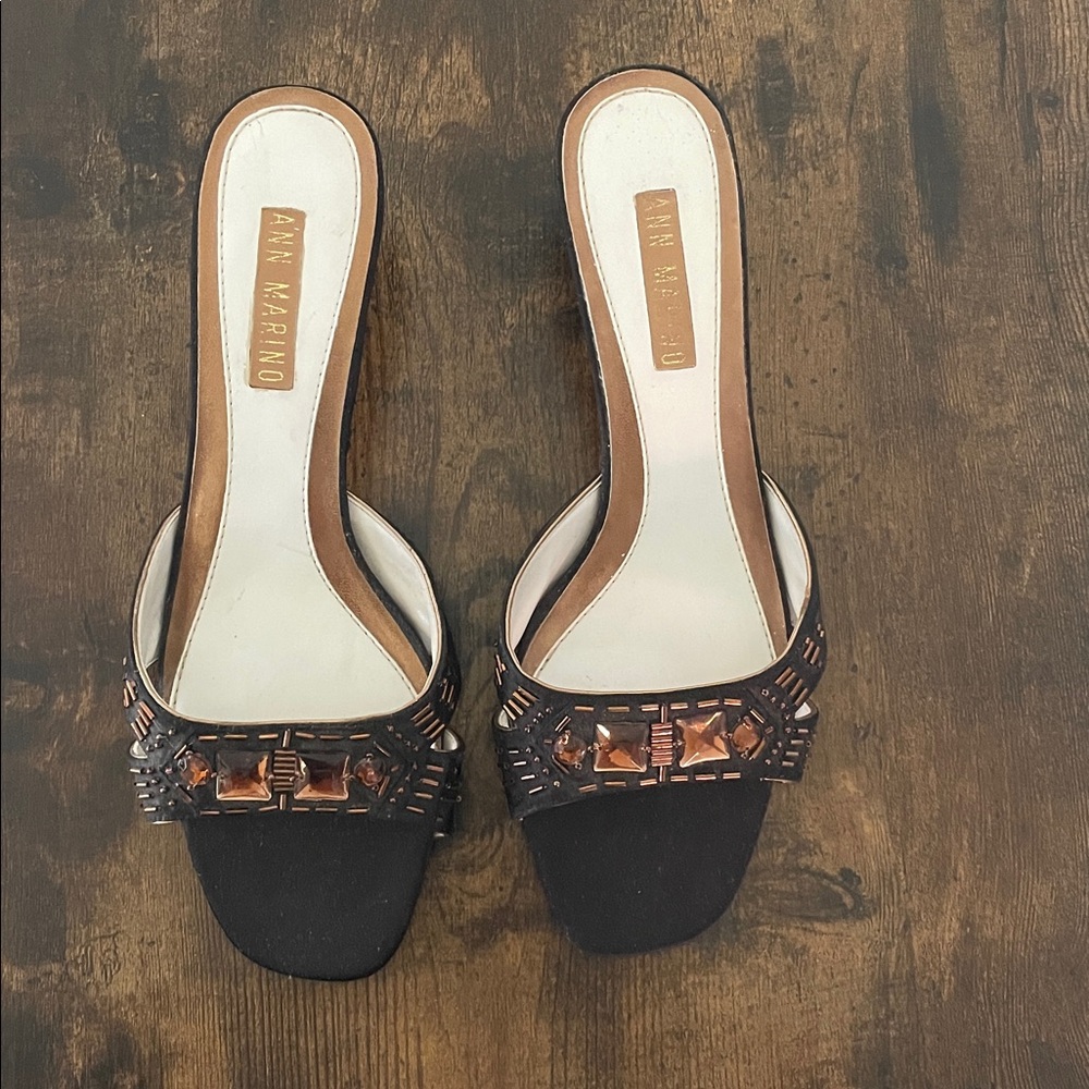 Ann Marino Black‎ and Tan Embellished Sandals
